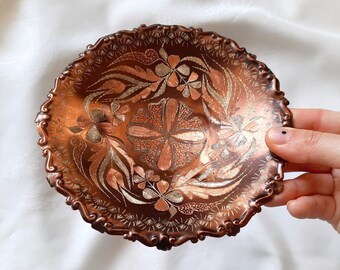 RARE ! Assiette de service en cuivre antique / Petite assiette ronde en cuivre fabriquée à la main