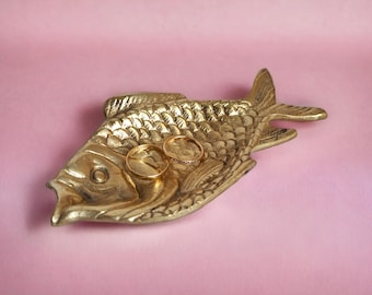Assiette à bijoux en forme de poisson en laiton - Porte-bijoux vintage de 12,5 cm, design unique