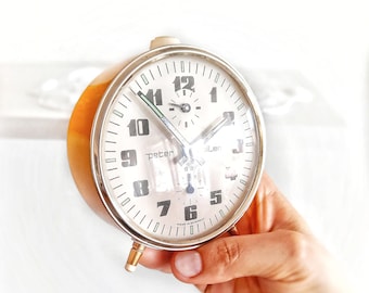 Vintage Wind-Up Clock – Orange Metal Silent Edition by Peter, Alarm & Brass Keys