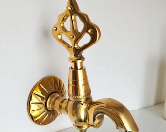 Ottoman Brass Wall Mount Faucet, Vintage Gold Ibrik Design