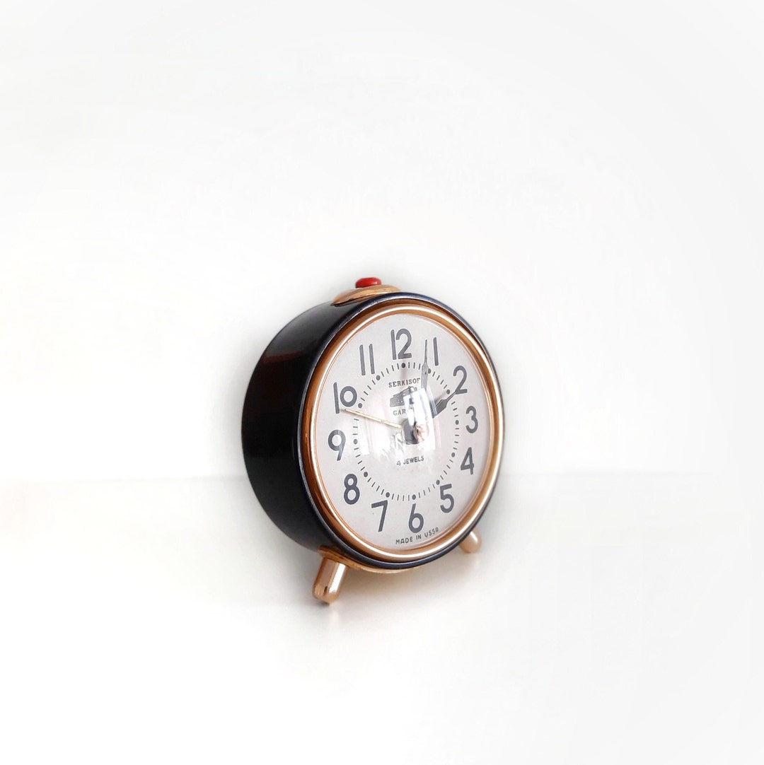 Vintage Serkisof Black Windup Table Clock Etsy
