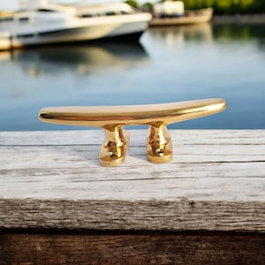 7” Solid Brass Boat Cleat – Nautical Dock Decor, Vintage Repro Mooring Tie, Heavy Duty Marine Hardware