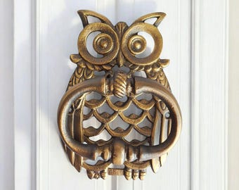 Brass Owl Front Door Knocker – Handcrafted Door Decor | Antique & Gold