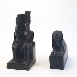 Black Resin Egyptian Pharaoh and Sphinx Statues