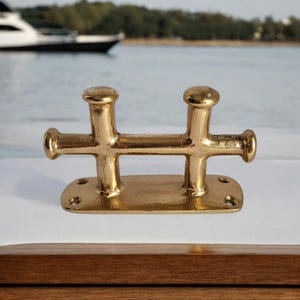 4.7” Solid Brass Double Cross Boat Cleat – Small Nautical Dock Tie, 12cm Marine Rope Holder, Coastal Decor Hook