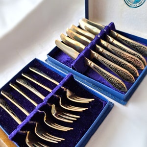 Brass Flatware Set, Carving Knife and Fork Set of 6
