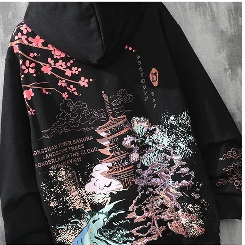Unisex Japanese Art Style Hoodie Harajuku Streetwear Japanse Etsy
