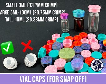 Vial Caps, 3ml, 5ml, 10ml, 20ml, 30ml, 50ml | 10 Pack for Snap Off Crimp Caps