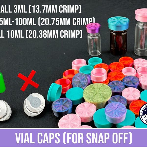 Vial Caps, fits 3ml, 5ml, 10ml, 20ml, 30ml | 10 Pack for Snap Off Crimp Caps