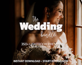 350+ bruiloft Lightroom-presetsbundel – mobiele desktop – rustieke bruiloftpresets, warme filmische presets, aardse natuurpresets, humeurige preset