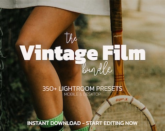 350+ VINTAGE FILM Lightroom Presets Bundle – Mobile Desktop – Cinematic Retro Presets, Analog Summer Presets, Natural Presets, Moody Presets