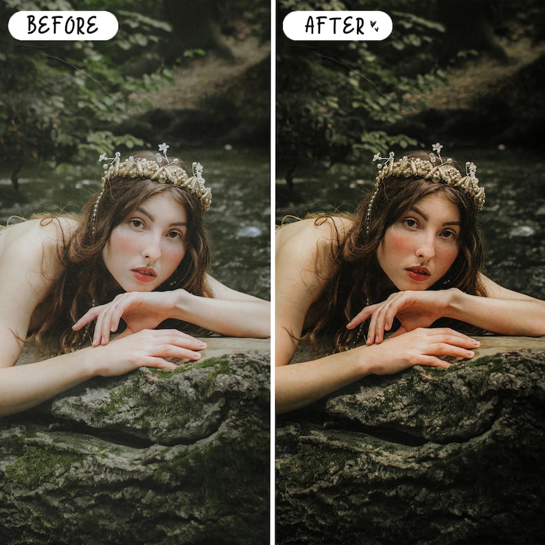 Presets mágicos de cuento de hadas para Lightroom para móviles y ordenadores, presets de retrato con ambiente melancólico, bosque, gótico, paquete de presets oscuros imagen 2