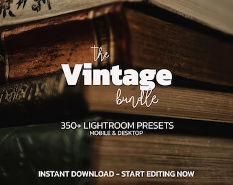 350+ VINTAGE Lightroom-voorinstellingenbundel – mobiel bureaublad – Bookstgram-voorinstellingen, boho-voorinstellingen voor binnen, portretvoorinstellingen buiten, aardse voorinstellingen