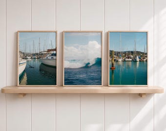 Set of 3 Summer Ocean Prints, Interior Design Wall Art, Surfing Beach Aesthetic, Beachhouse Decor, Home Office Posters (Digital Download)