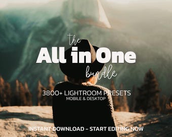 Bundel met meer dan 3800 alles-in-één Lightroom-presets - Mobiel & Desktop - Cinematische presets, Donkere en sfeervolle presets, Zomerpresets, Strandpresets