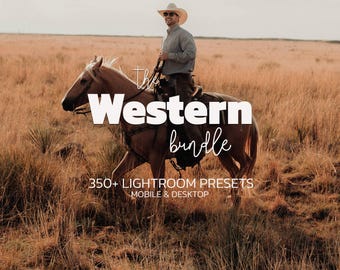 350+ WESTERN Lightroom Presets Bundle – Mobile Desktop – Earthy Portrait Presets, Warm Cinematic Preset, Moody Nature Preset, Outdoor Preset