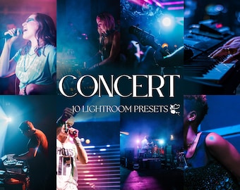 May include: A collage of images featuring a concert with musicians performing on stage. The text "CONCERT 10 LIGHTROOM PRESETS" is displayed in the center of the image.