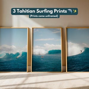 TAHITIAN SURFING PRINT 3er Set, Ozean Wandkunst, Küstendruck, Fotografie Druck, Strand Wandkunst, Reise Surfen Poster, Innendekoration