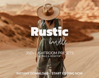 350+ RUSTIC Lightroom Presets Bundle – Mobile Desktop – Moody Presets, Warm Earthy Presets, Boho Presets, Outdoor Presets, Cinematic Presets