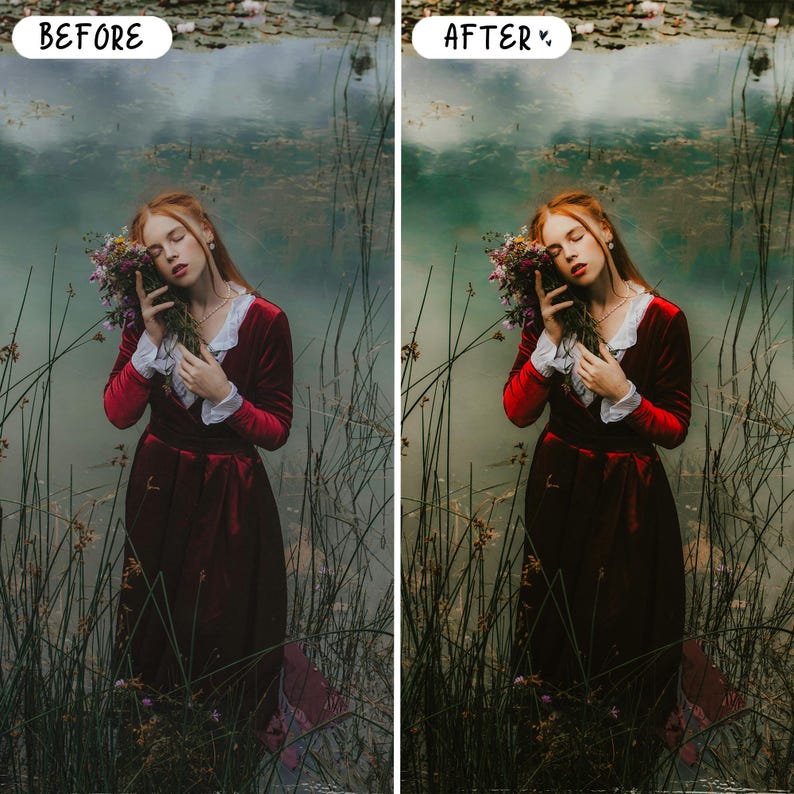 Presets mágicos de cuento de hadas para Lightroom para móviles y ordenadores, presets de retrato con ambiente melancólico, bosque, gótico, paquete de presets oscuros imagen 8