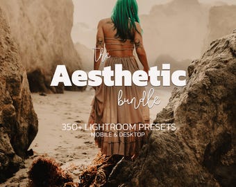 Paquete de más de 350 ajustes preestablecidos estéticos de Lightroom (móvil o de escritorio): ajustes cremosos, de lujo, neutros para interiores y cálidos para retratos.