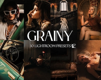 10 GRAINY Lightroom-presets – mobiele desktop – vintage presets, warme retropresets, filmpresets, filmische presets, humeurige analoge presets