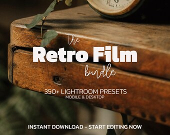 350+ RETRO FILM Lightroom Presets Bundle – Mobile Desktop – Cinematic Moody Presets, Vintage Film Presets, Warm Presets, Grainy Presets