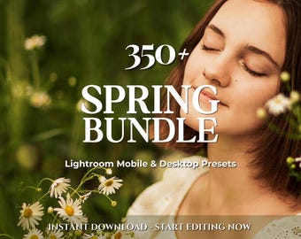 Paquete de más de 350 ajustes preestablecidos de Lightroom para primavera (móvil, escritorio): ajustes preestablecidos naturales, ajustes preestablecidos para retratos de naturaleza, ajustes preestablecidos estéticos de primavera y ajustes preestablecidos brillantes.