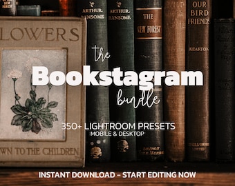350+ BOOKSTAGRAM Lightroom Presets Bundle – Mobile Desktop – Warm Moody Preset, Earthy Portrait Presets, Natural Luxury Presets, Boho Preset