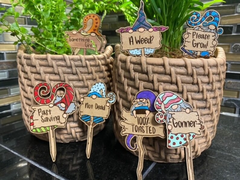 Oh My Gnome Set of 12 Garden Gnome Plant Markers Handdrawn Etsy