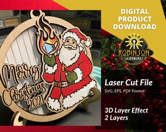 So Long Face Mask! 2021 Santa Claus SVG Cut File Laser Christmas Layered Ornament Glowforge Tested
