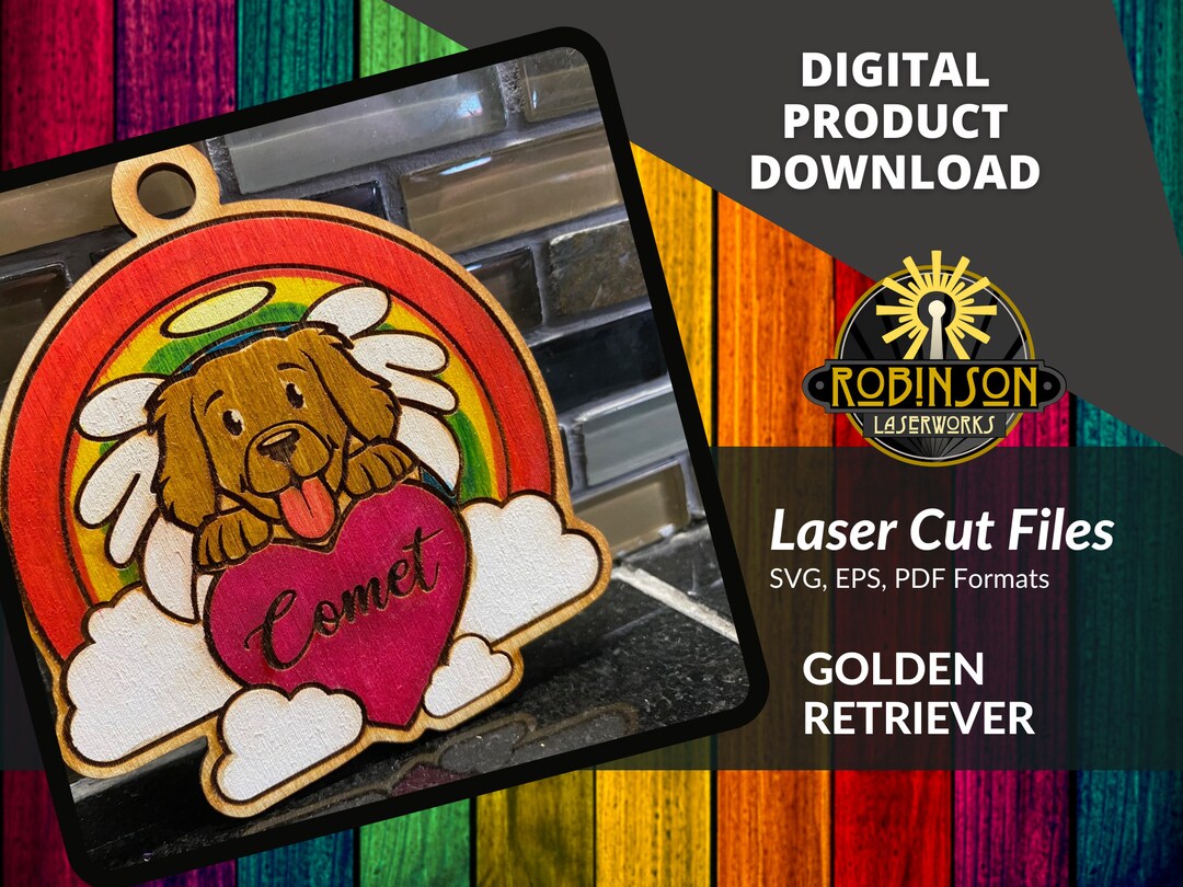 Golden Retriever Dog Angel Rainbow Memorial Ornament SVG EPS PDF Laser ...