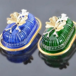 Luxury grape or butterfly Butter dish, Covered butter dish, Housewarming gift, glass butter dish,  Glass pottery, Butter dish with lid