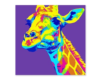 Póster de jirafa de arte pop, estampado animal colorido (descarga digital)