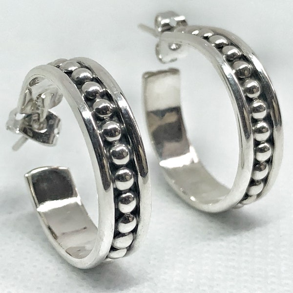 Handmade, Fair Trade Sterling Silver Casquillas Taxco Mexican Hoop Earrings