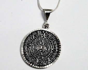 Handmade, Fair Trade, Ethical, Sterling Silver Mayan / Aztec Calendar, Mexican Medallion Pendant