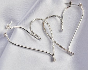 Handmade, Fair Trade, Sterling Silver Heart Hoop Earrings. Perfect Present