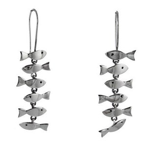 Handmade, Fair trade, Sterling Silver Pack of Swimming Sardines, Fish Drop Earrings