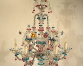 Elegante lampadario in vetro soffiato multicolore. | Lo Stile Italiano