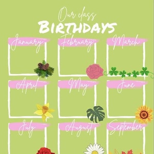 Cartel de cumpleaños con tema de planta de aula.