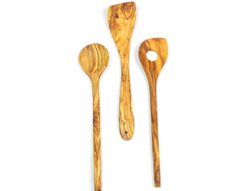 Set di 3 cucchiai da cucina in legno d'ulivo | Utensili da cucina in legno d'ulivo