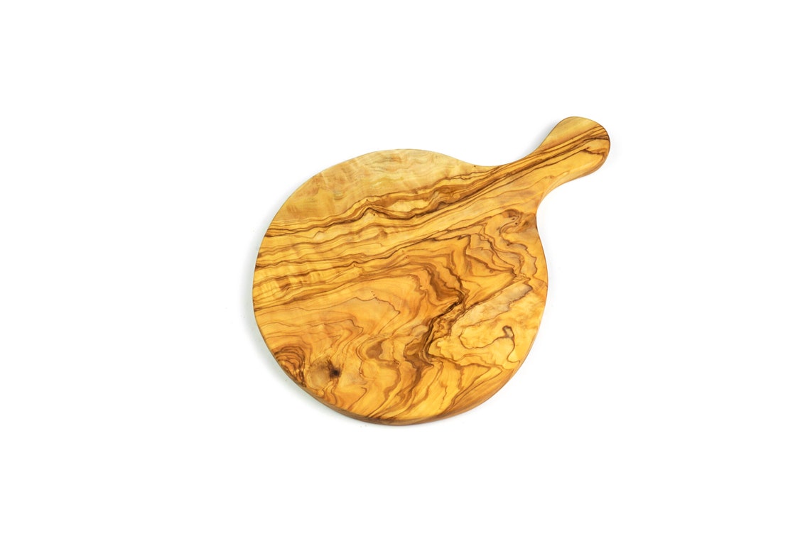 Round olive wood pizza board with handle 28/32 cm Etsy