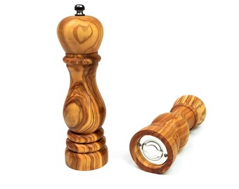 Salt/pepper mill made of olive wood, rustic spice mill (ceramic grinder)