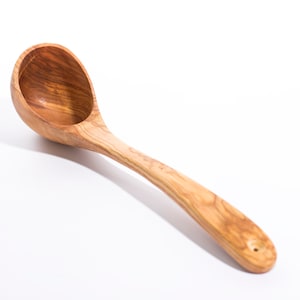 Olive wood ladle, wooden soup ladle, vintage sauna ladle