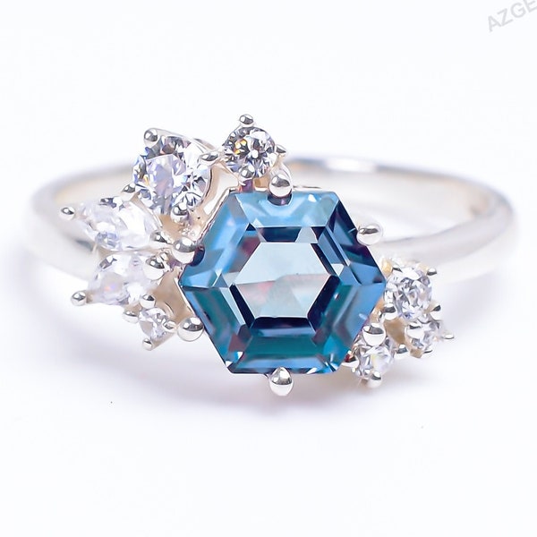 Alexandrite Ring, For Women, 925 Sterling Silver, Cluster Ring, Color Change Joy Gemstone Ring, Wedding Ring, Engagement Ring, Promise Ring