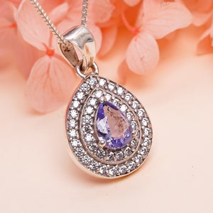 Pear Tanzanite Necklace: 925 Sterling Silver Gemstone Pendant
