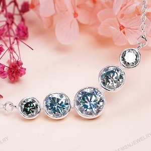 Blue Green Moissanite Necklace, Engagement Gift, 925 Sterling Silver, Moissanite Round Necklace, Wedding Gift, Blue Green Stone Necklace
