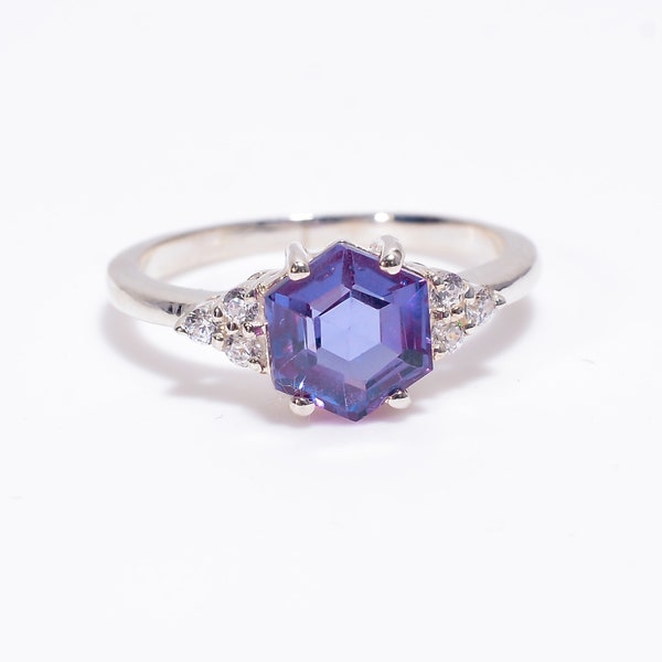 Tanzanite Ring-Christmas Gift-925 Sterling Silver Ring-Wedding Ring-Engagement Ring-Bridal Ring-Promise Ring-Hexagonal Ring-Rose Gold Plated