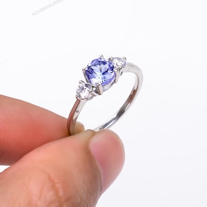 Natural Tanzanite Ring, Valentine Gift, 925 Sterling Silver Ring, Wedding Ring, Engagement Ring, Bridal Ring, Promise Ring, 6x6mm Round Ring