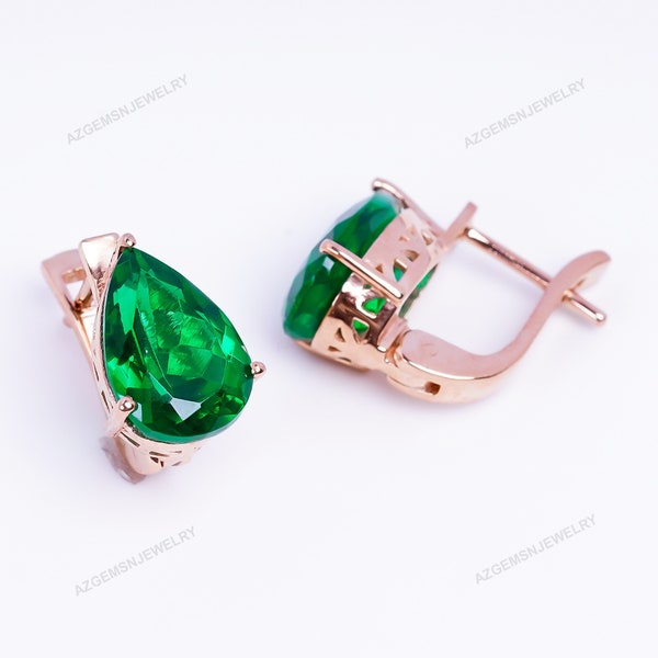 Lab Grown Emerald Earrings, Wedding Gift, Pear Cut Earring, Lab Grown Jewelry, Gift for Women, Bridal Gift, 925 Sterling Silver Earrings